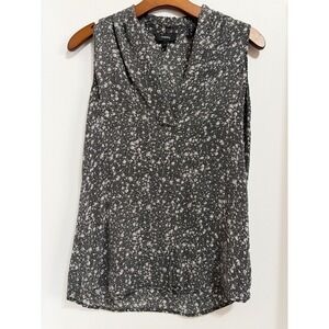 Theory Hylin Viola Print Silk Sleeveless Blouse Graphic Grey Black Size S Carer